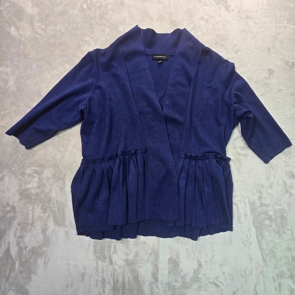 Lane Bryant Royal Blue Pleated Peplum Open Front Cardigan Sweater 22/24 3/4 Slv
